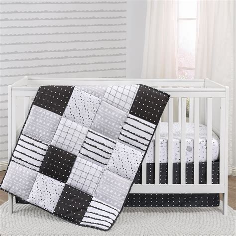 crib bedding black white